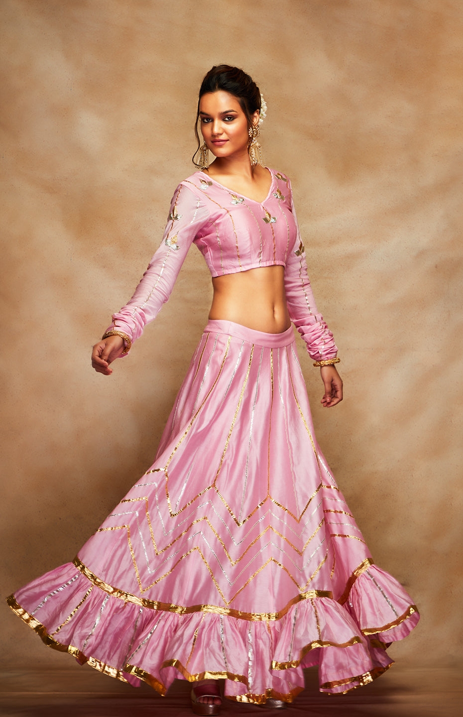 Pink Chanderi Silk Gota Skirt
