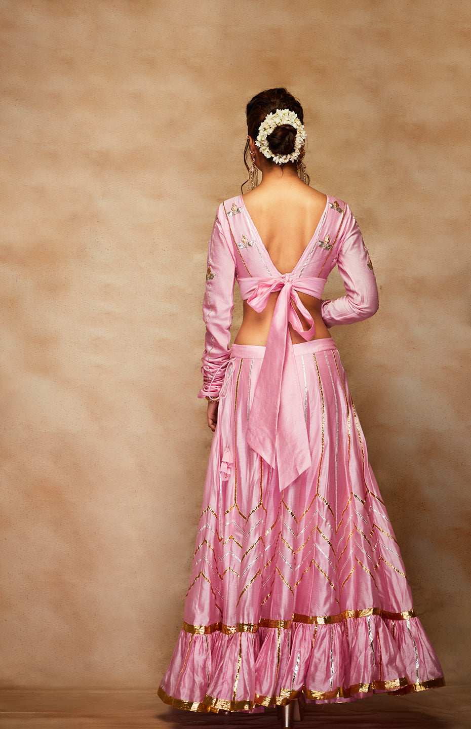 Pink Chanderi Silk Gota Skirt