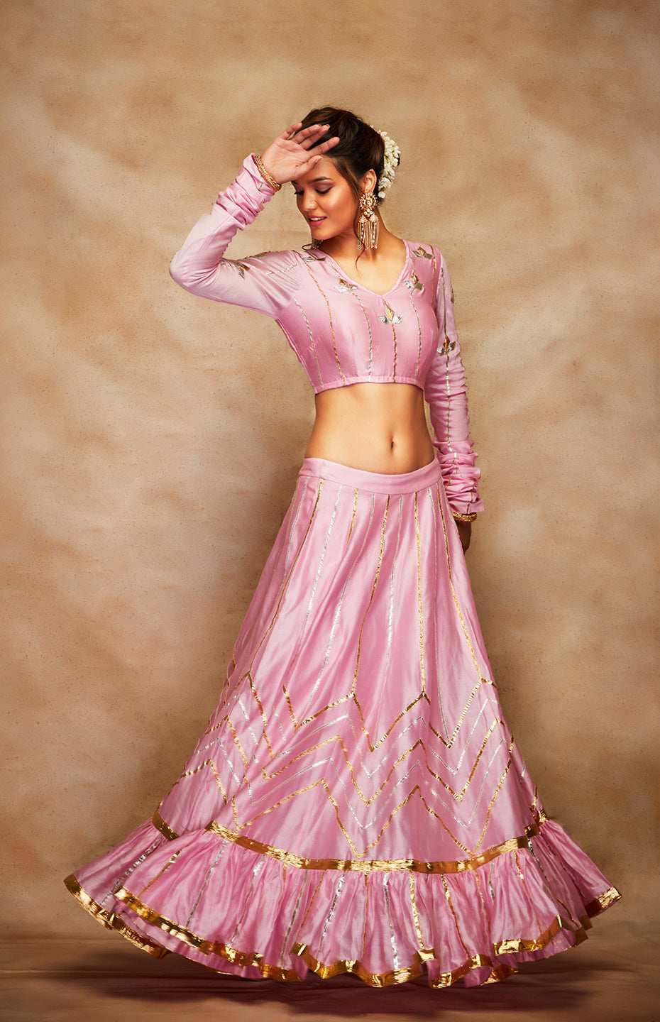 Pink Chanderi Silk Gota Skirt
