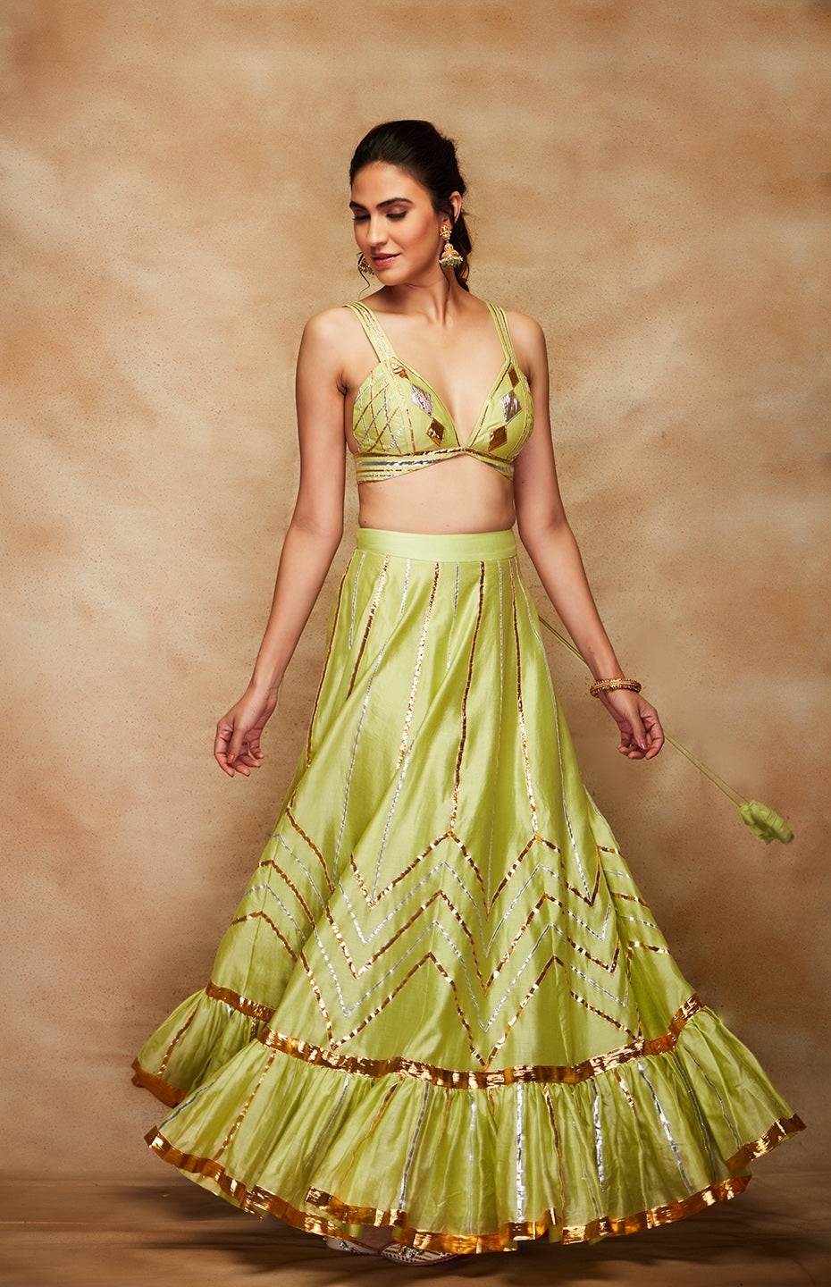 Pista Green Chanderi Silk Gota Skirt