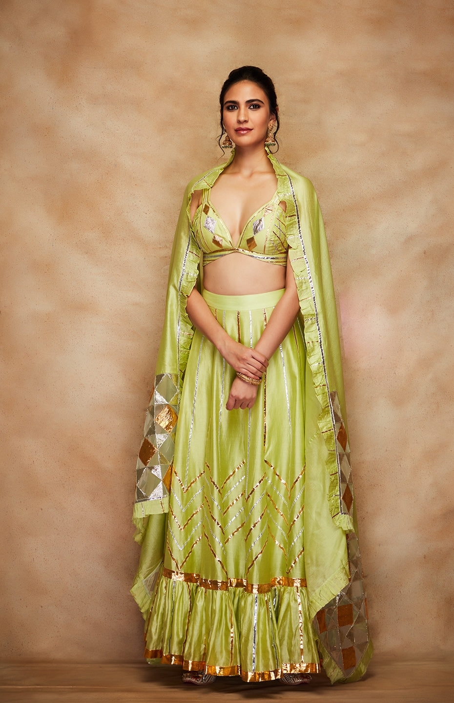 Pista Green Chanderi Silk Gota Skirt