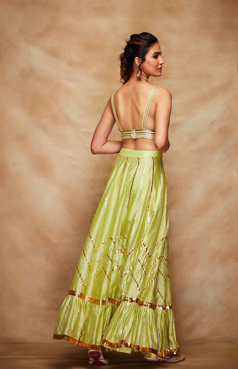 Pista Green Chanderi Silk Gota Skirt