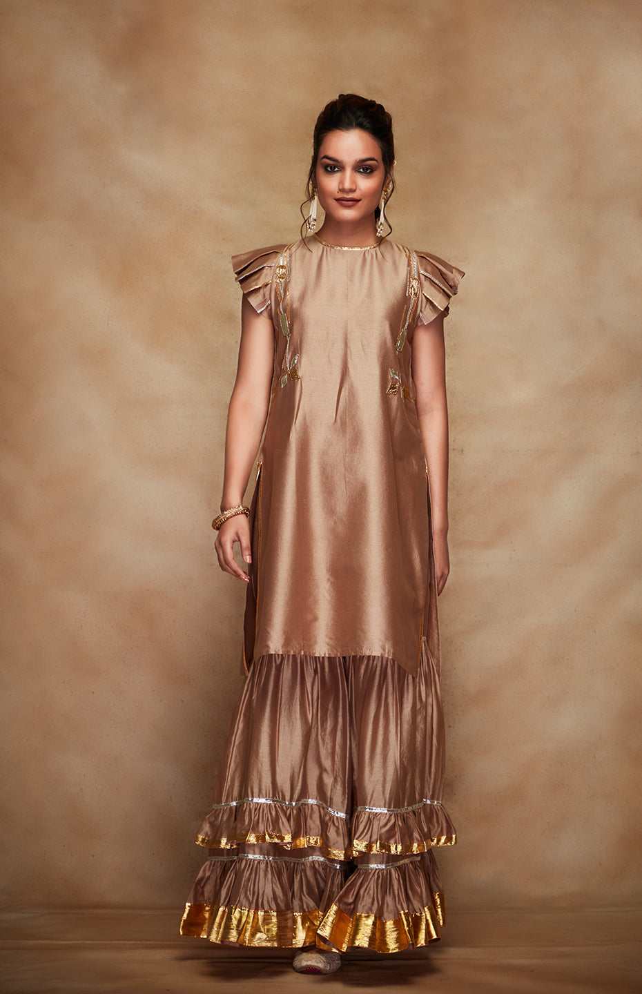 Antique Gold Chanderi Silk Gota Short Kurta