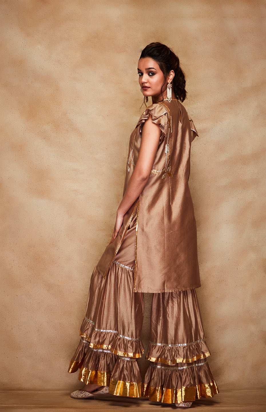 Antique Gold Chanderi Silk Gota Short Kurta