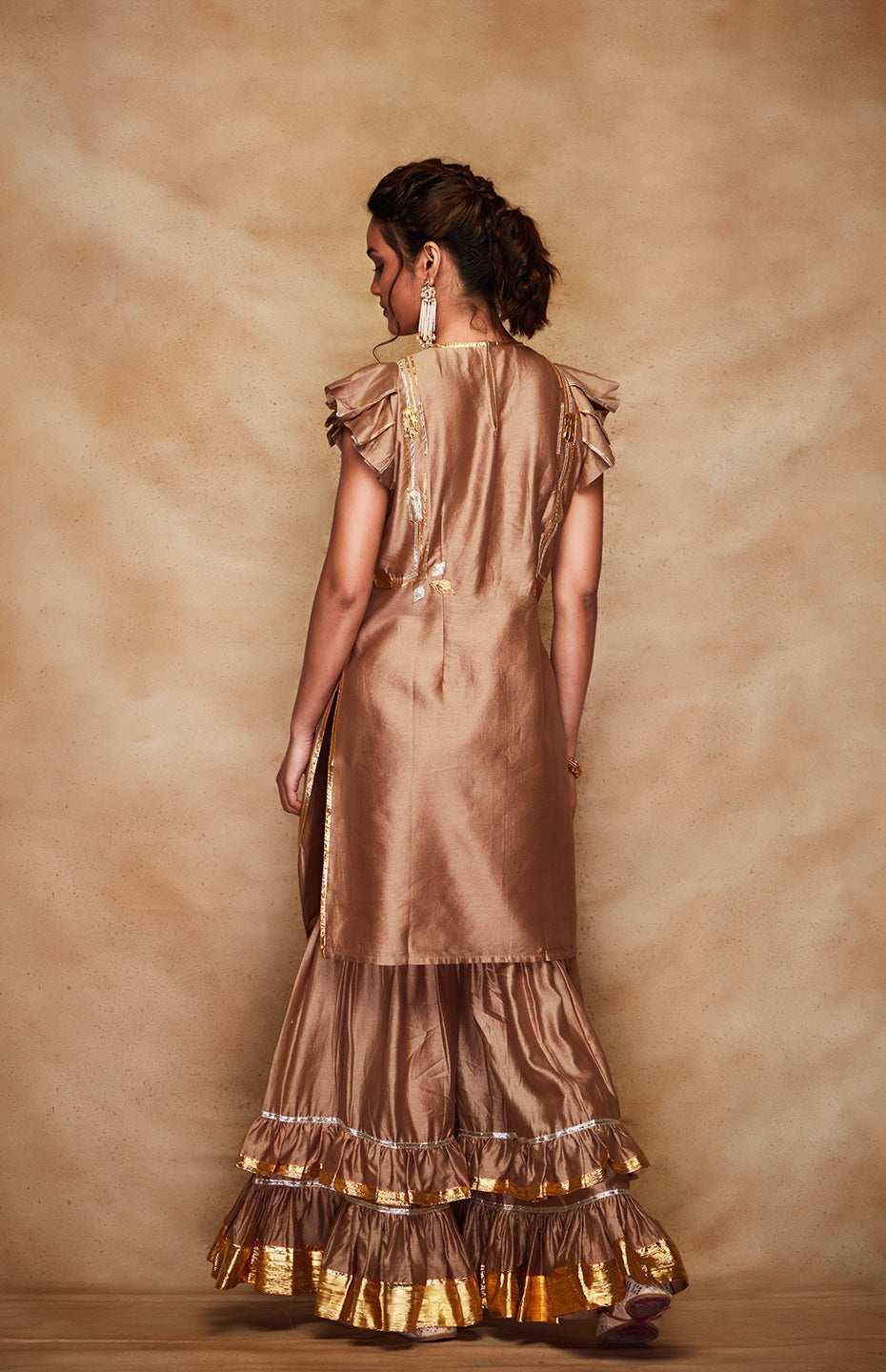 Antique Gold Chanderi Silk Gota Short Kurta