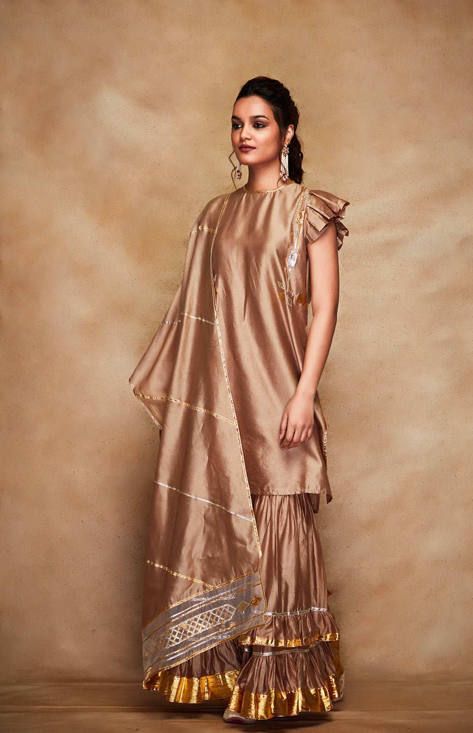 Antique Gold Chanderi Silk Gota Short Kurta