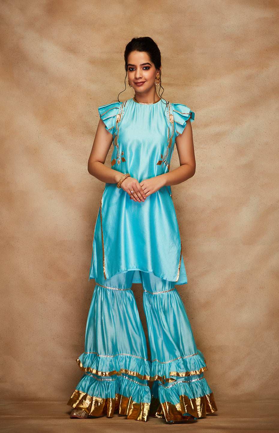 Blue Chanderi Silk Gota Short Kurta