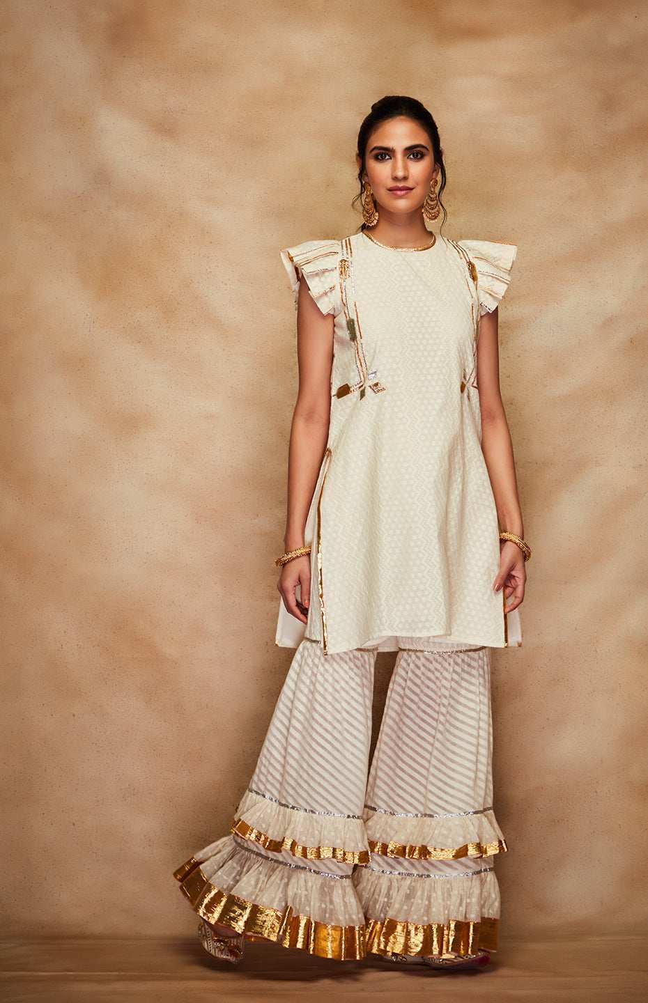 Off White Jamdani Gota Short Kurta