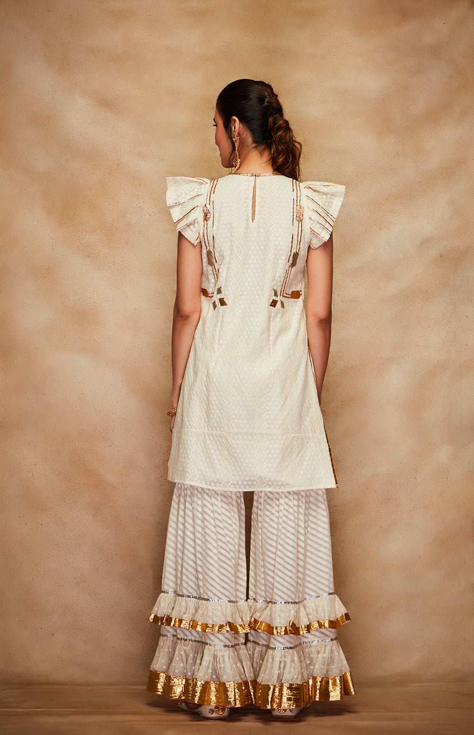 Off White Jamdani Gota Short Kurta