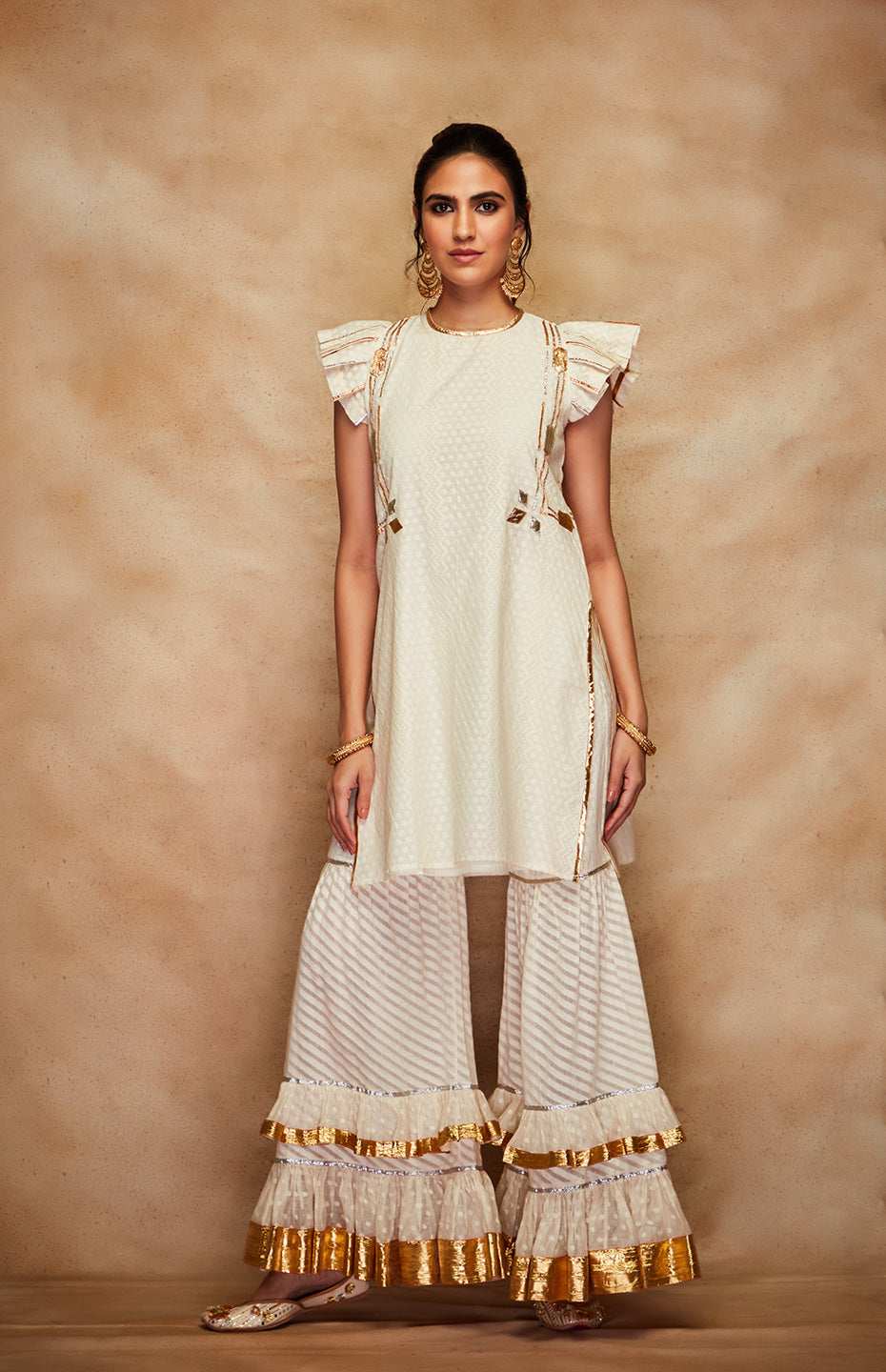 Off White Jamdani Gota Short Kurta