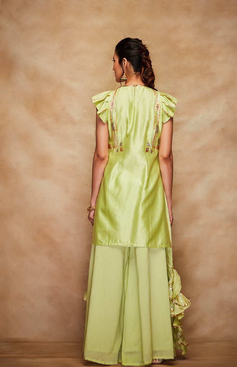 Pista Green Chanderi Silk Gota Short Kurta