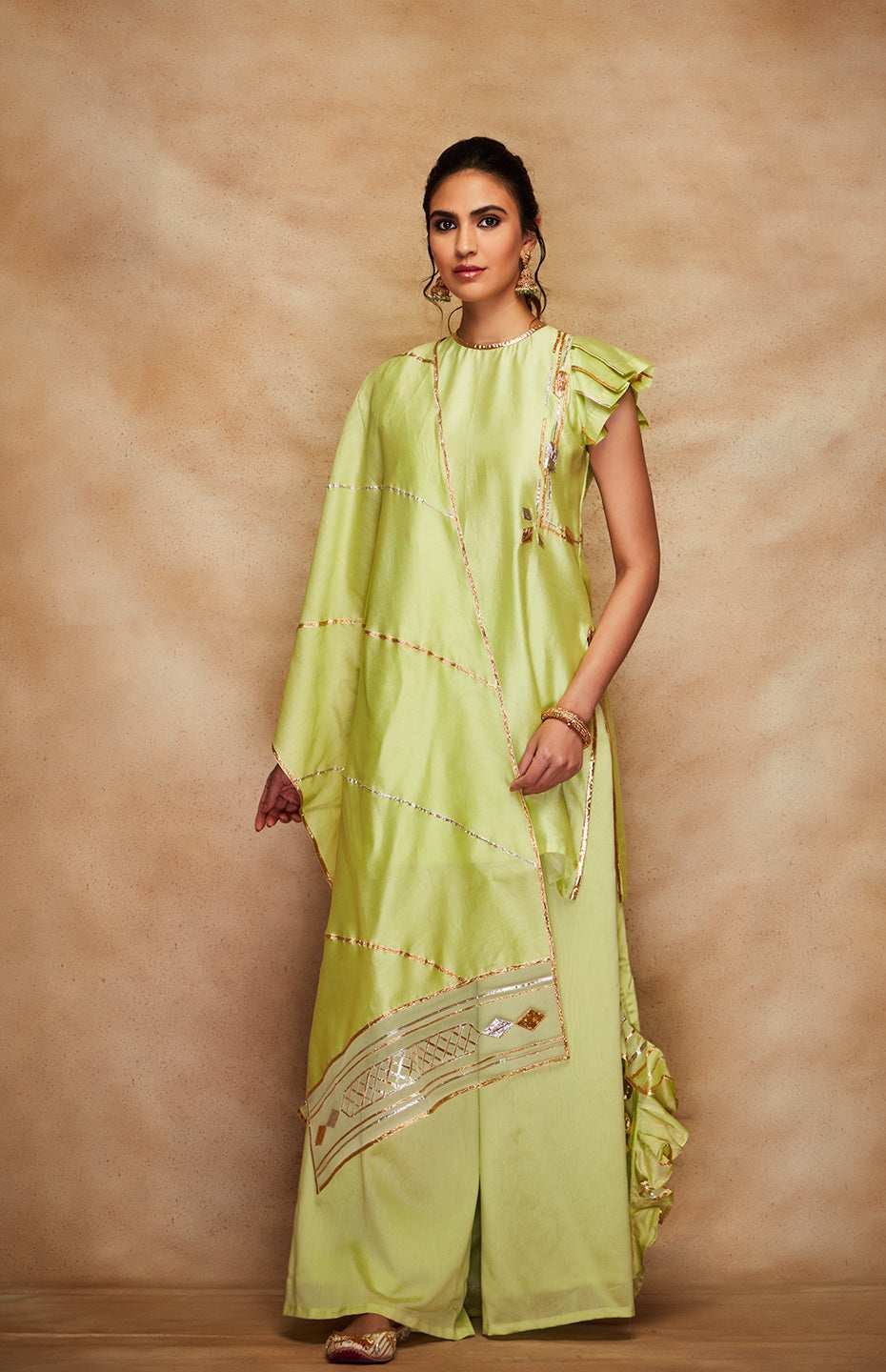 Pista Green Chanderi Silk Gota Short Kurta