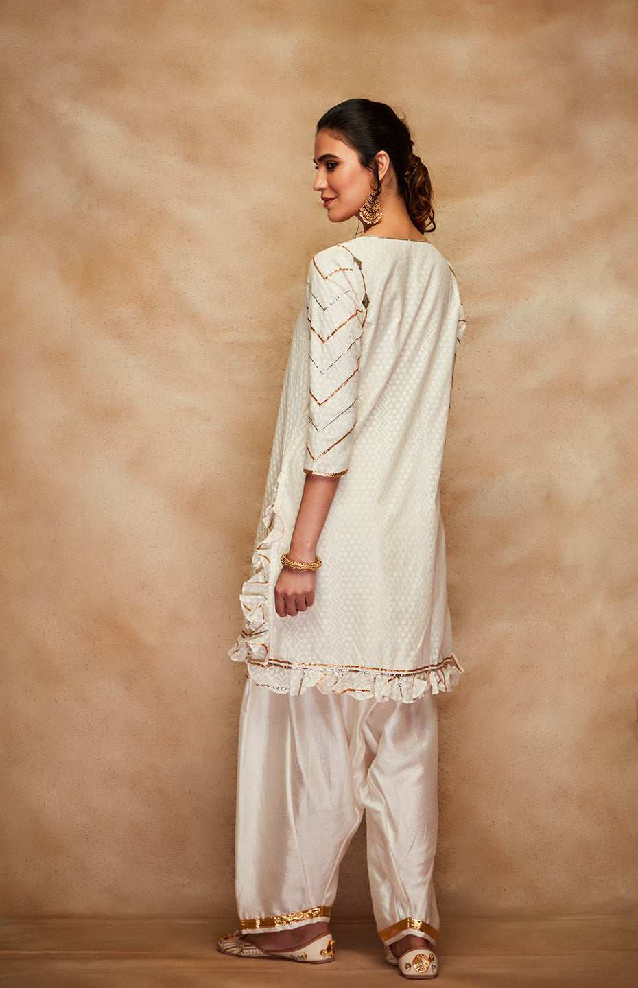 Off White Chanderi Silk Gota Salwar
