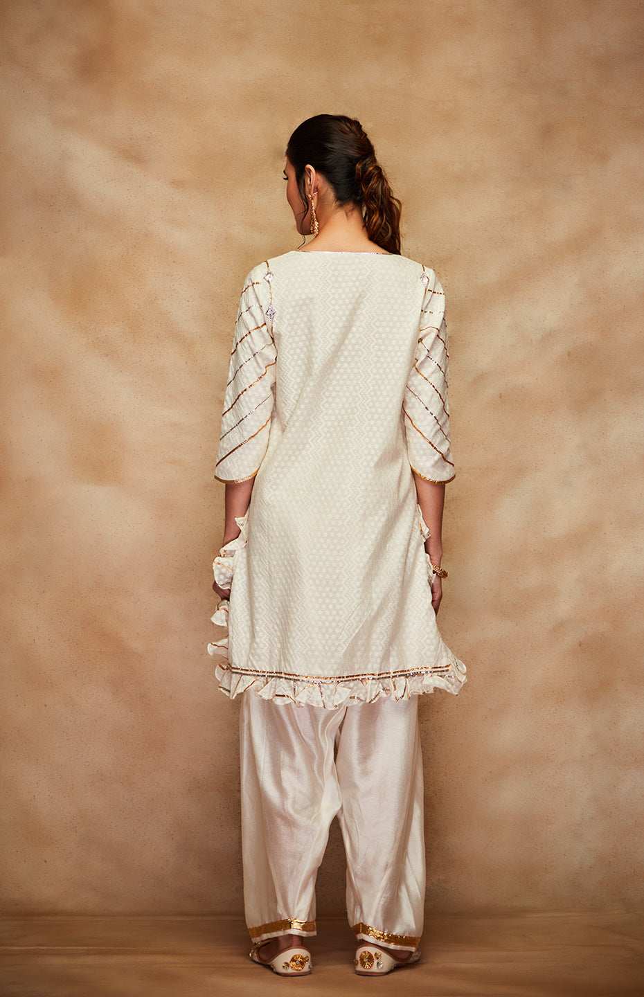 Off White Chanderi Silk Gota Salwar