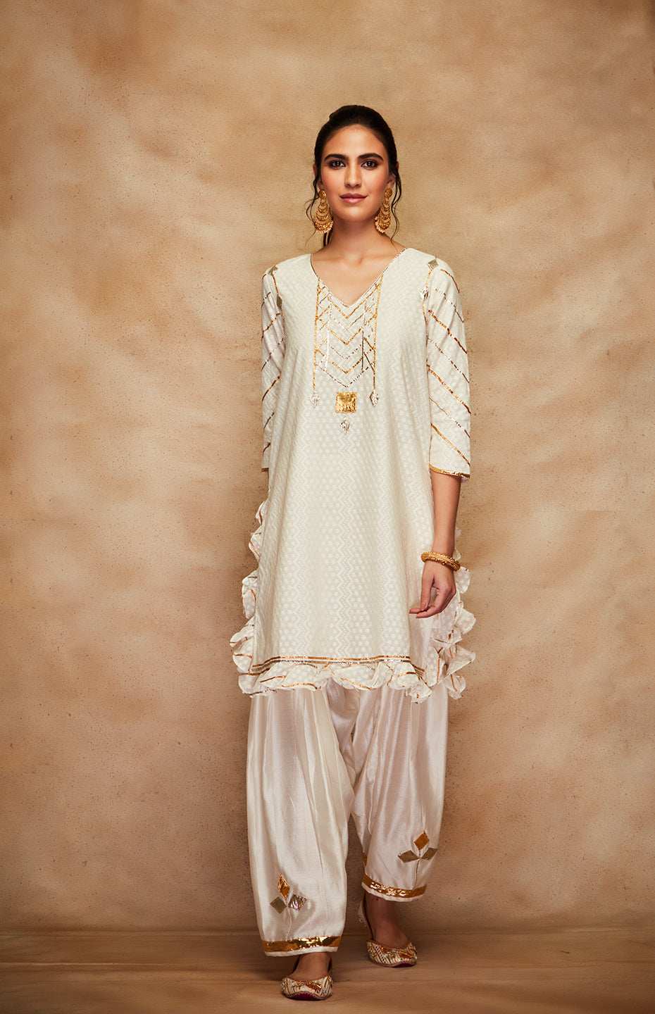 Off White Chanderi Silk Gota Salwar