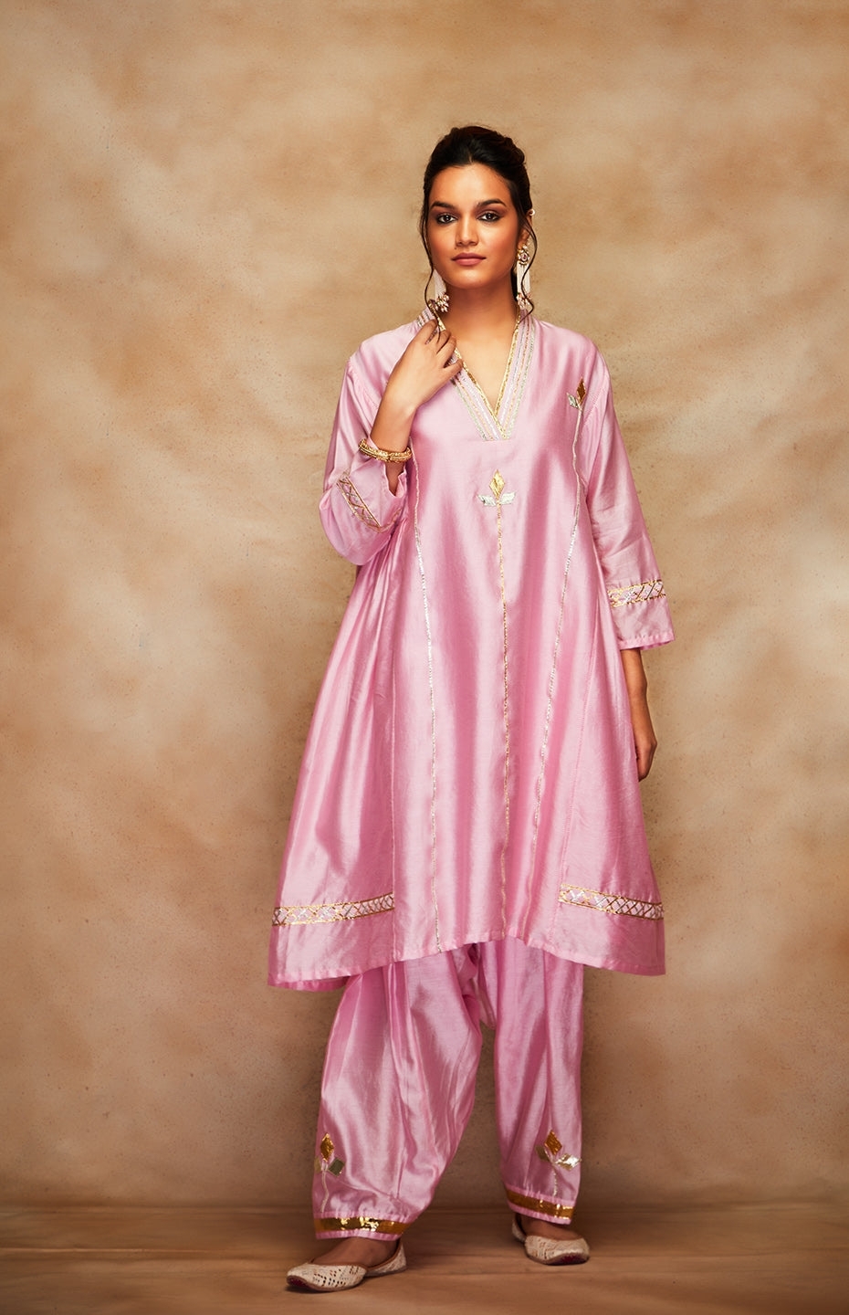 Pink Chanderi Silk Gota Salwar