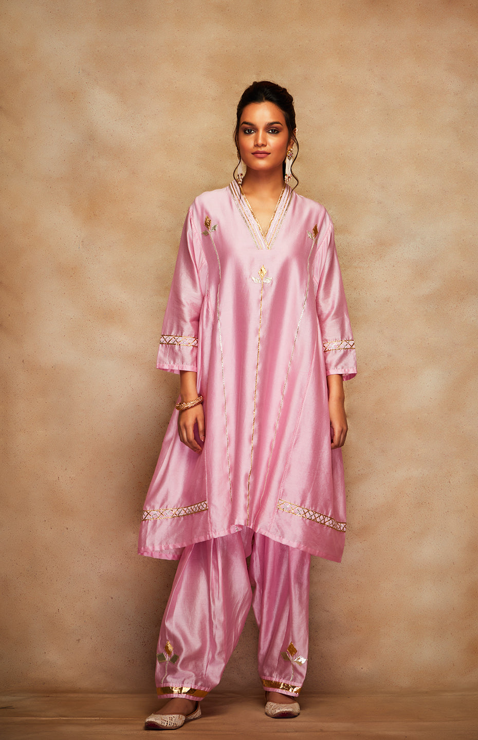 Pink Chanderi Silk Gota Salwar