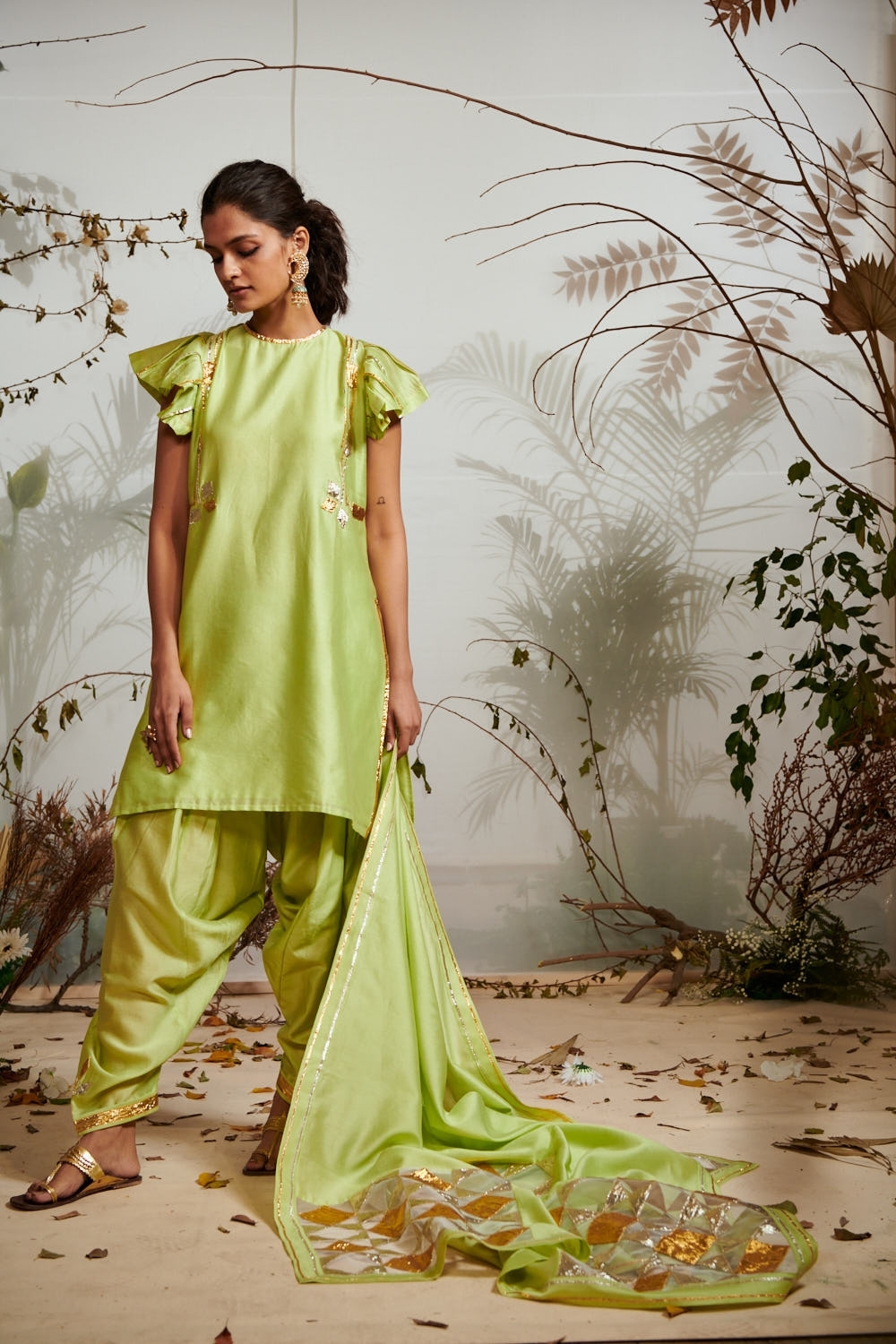 Pista Green Chanderi Silk Gota Salwar