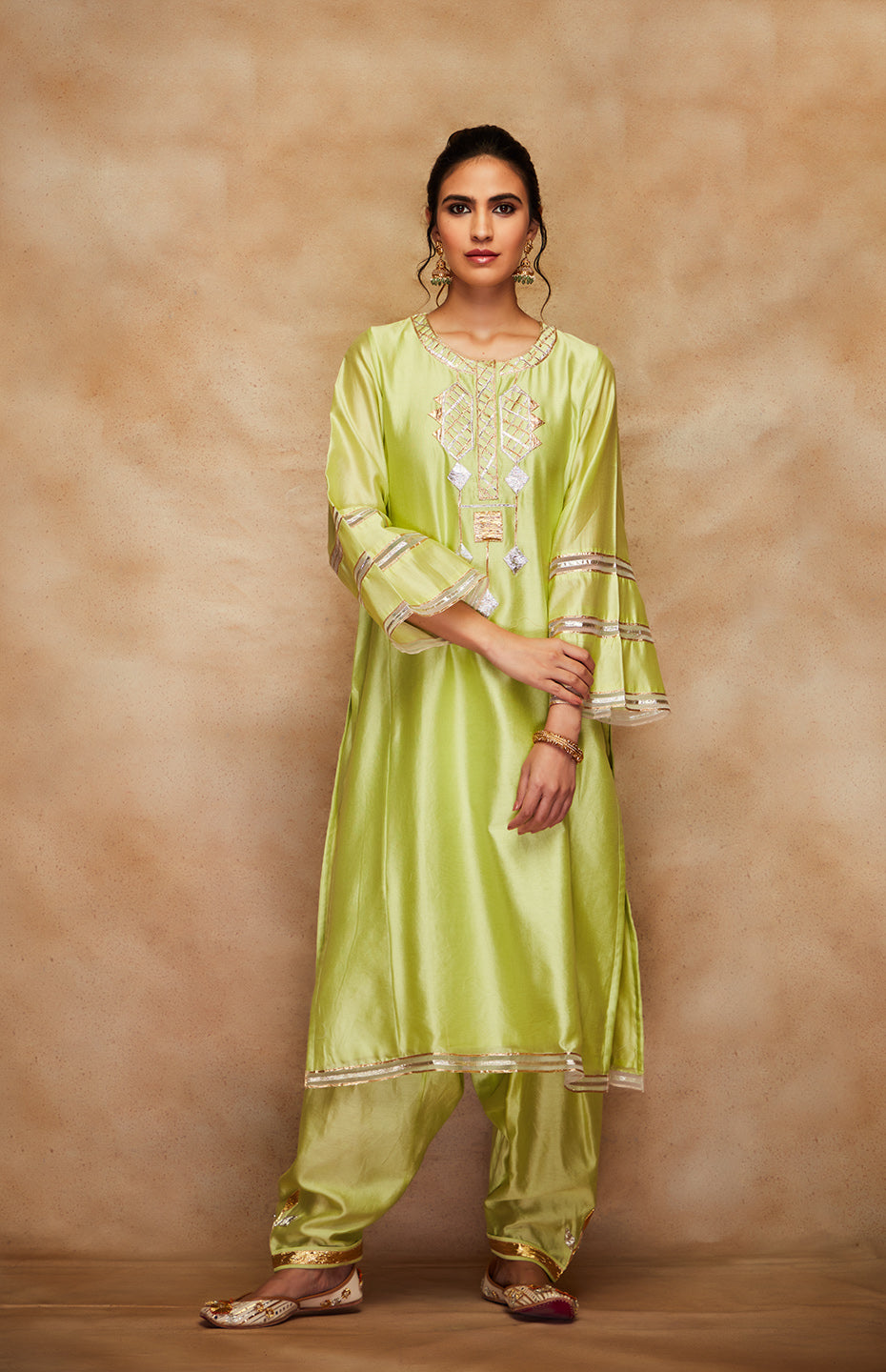 Pista Green Chanderi Silk Gota Salwar