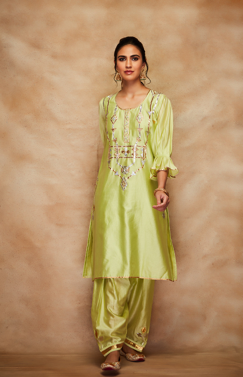 Pista Green Chanderi Silk Gota Salwar