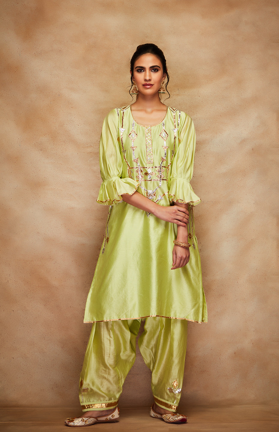 Pista Green Chanderi Silk Gota Salwar