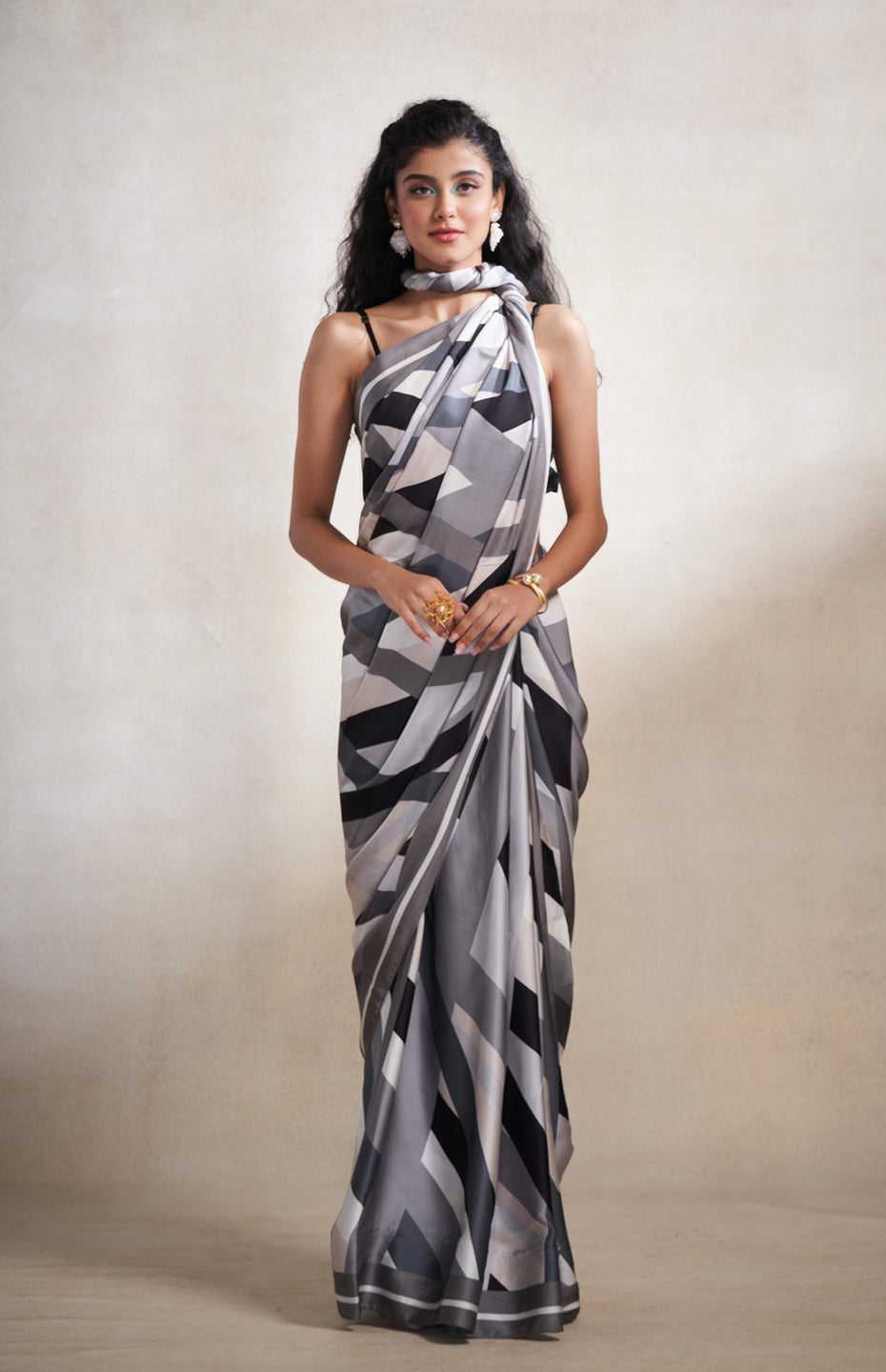 Monochrome Abstract Saree
