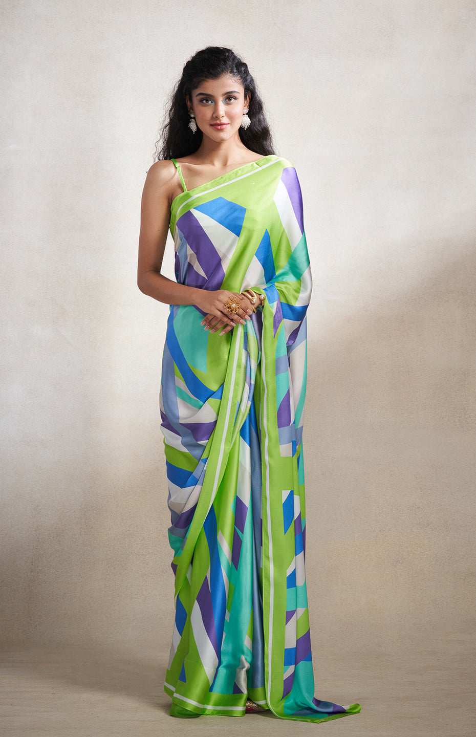 Green & Grey Abstract Saree