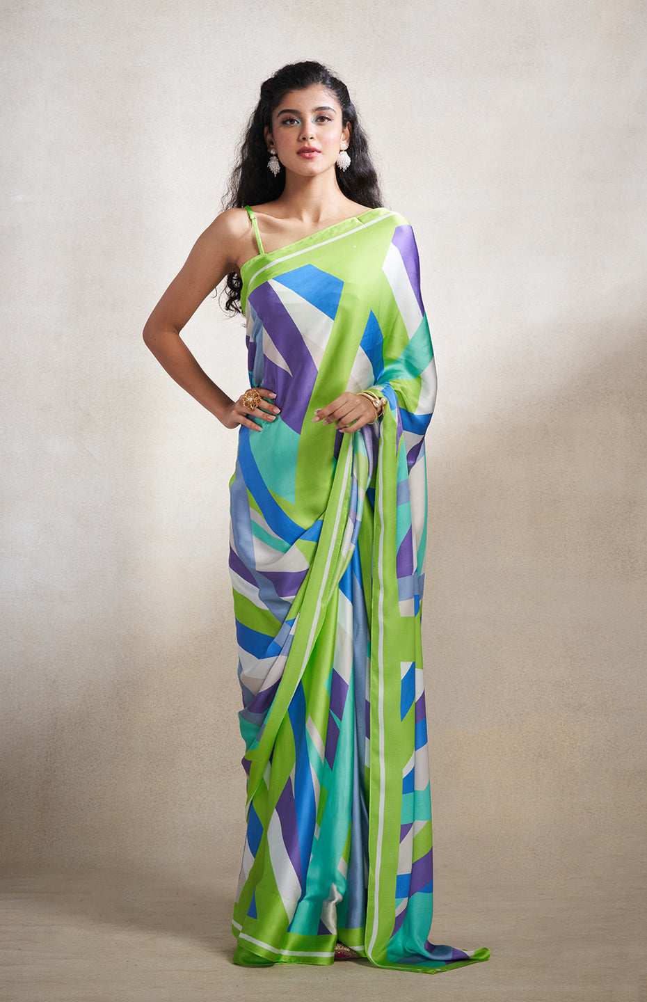 Green & Grey Abstract Saree