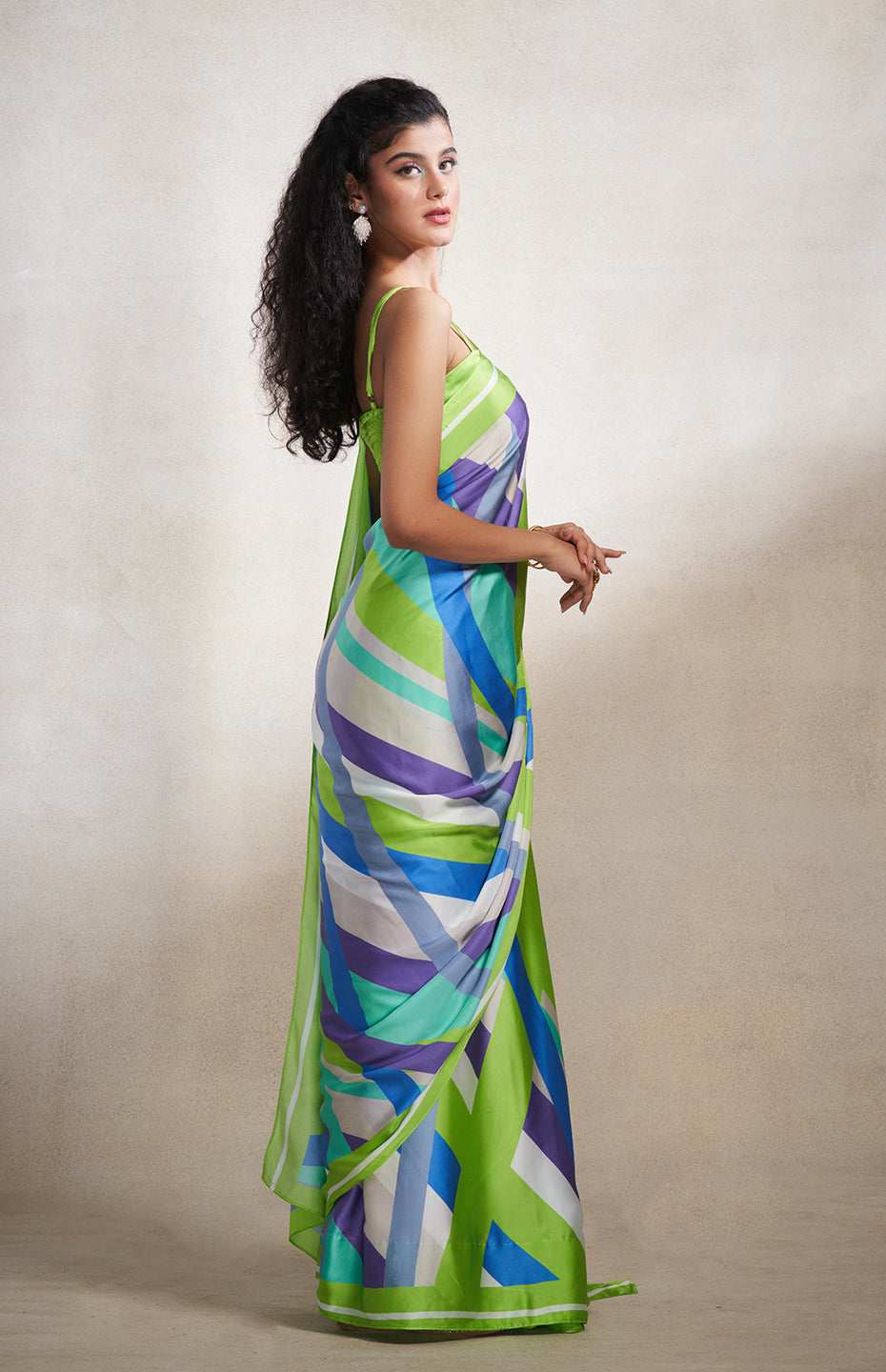 Green & Grey Abstract Saree