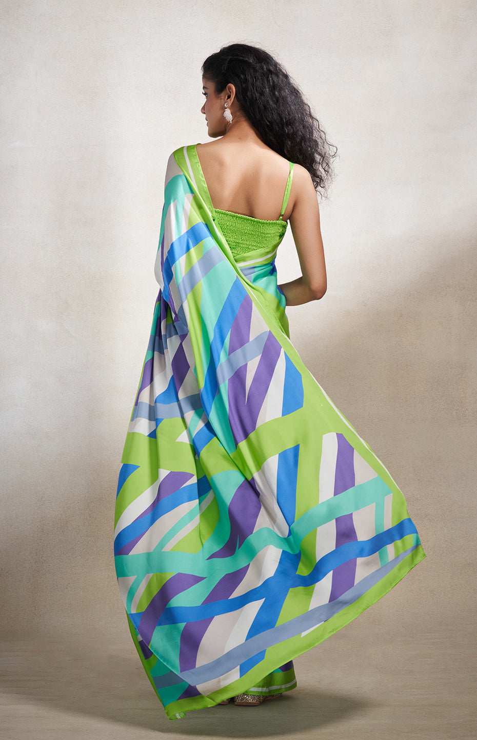 Green & Grey Abstract Saree