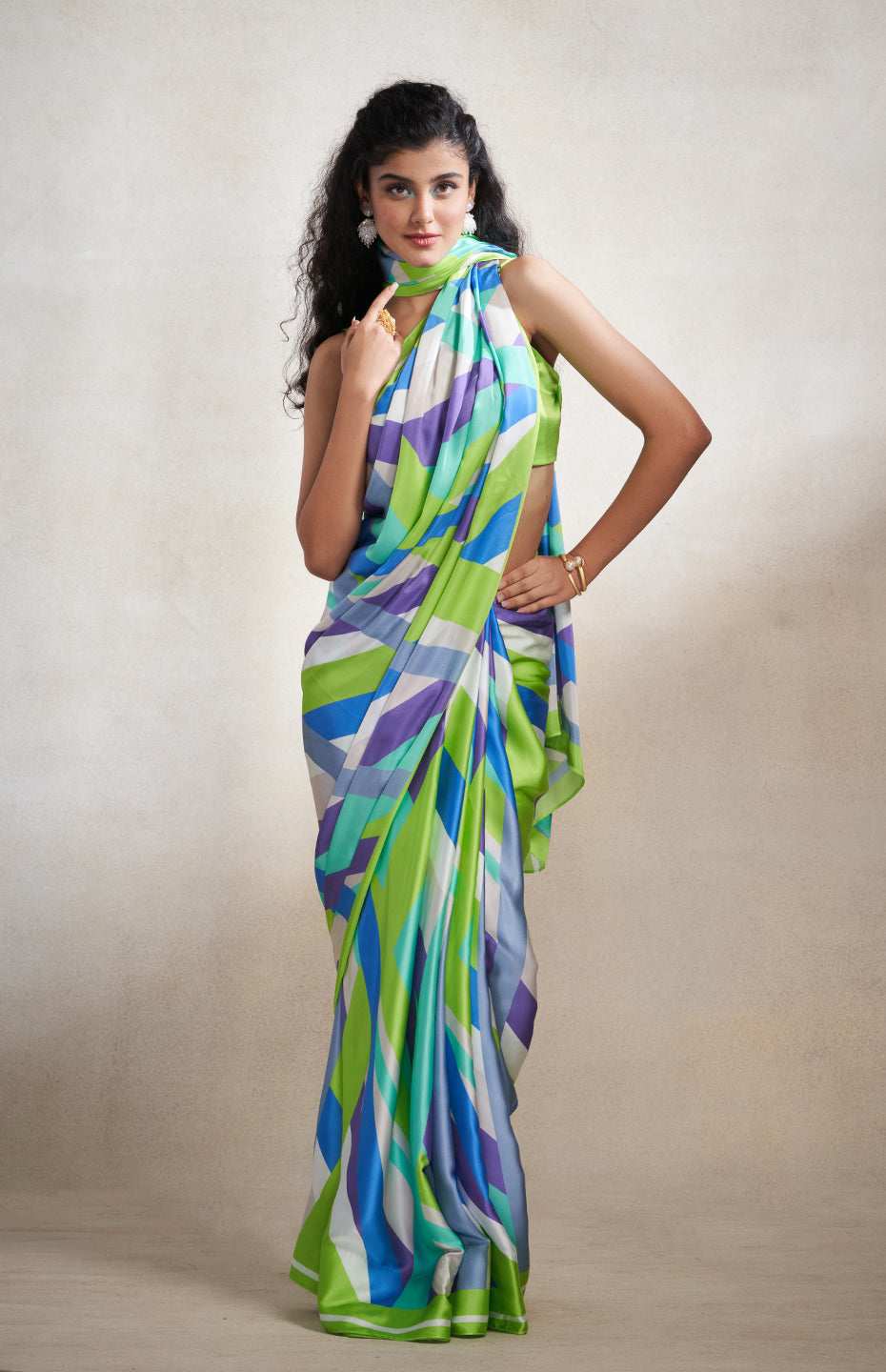 Green & Grey Abstract Saree