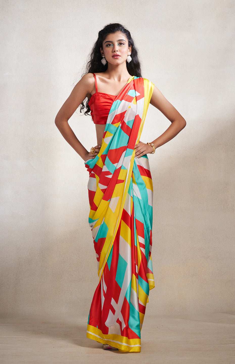 Red & Blue Abstract Saree