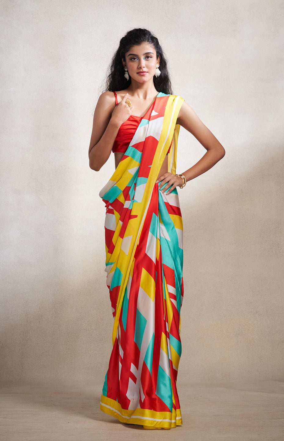 Red & Blue Abstract Saree