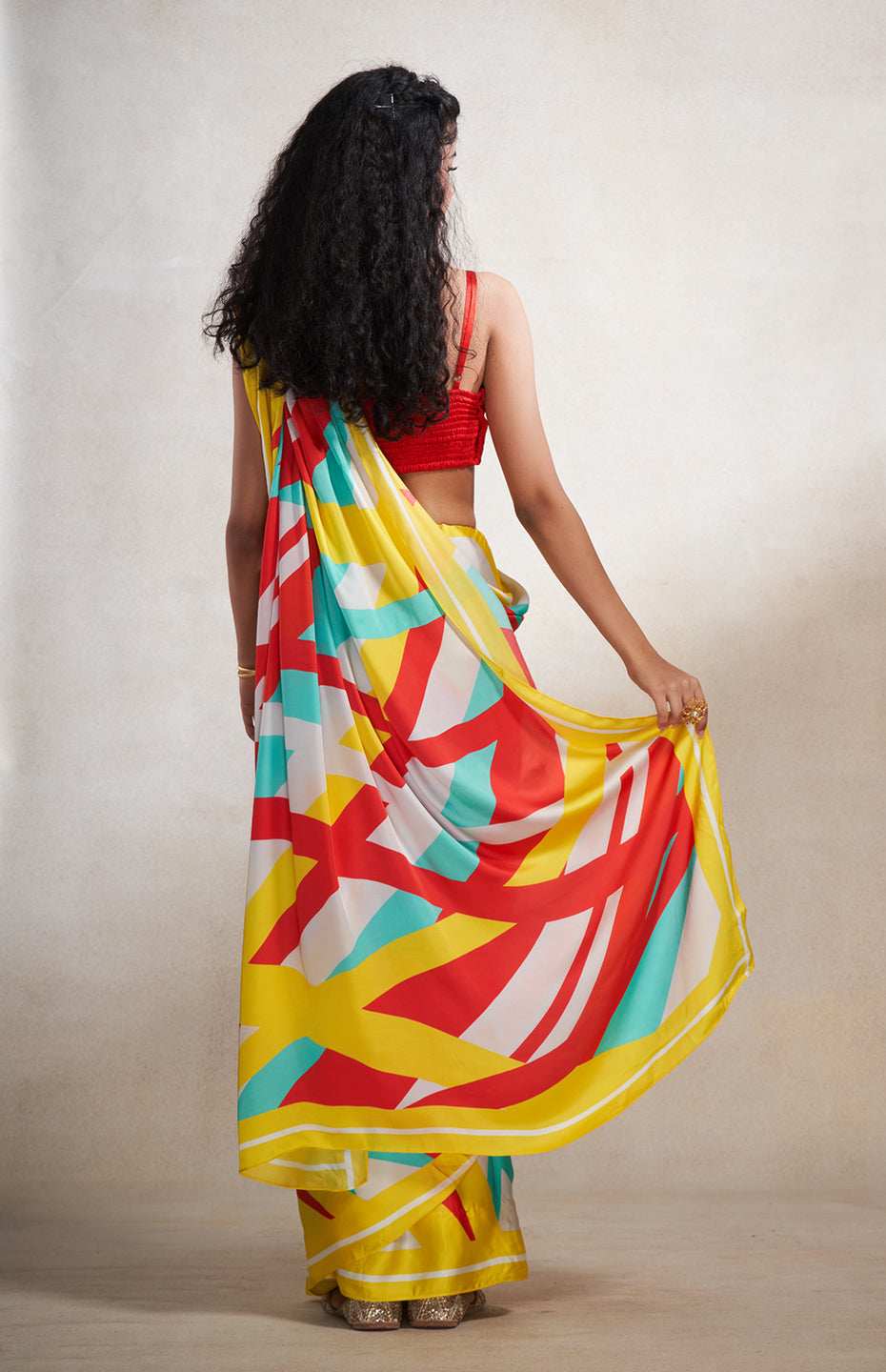 Red & Blue Abstract Saree