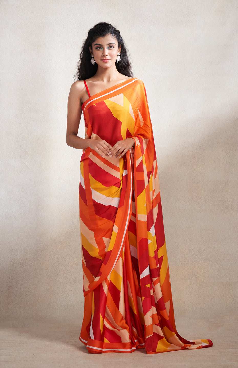 Red & Orange Abstract Saree