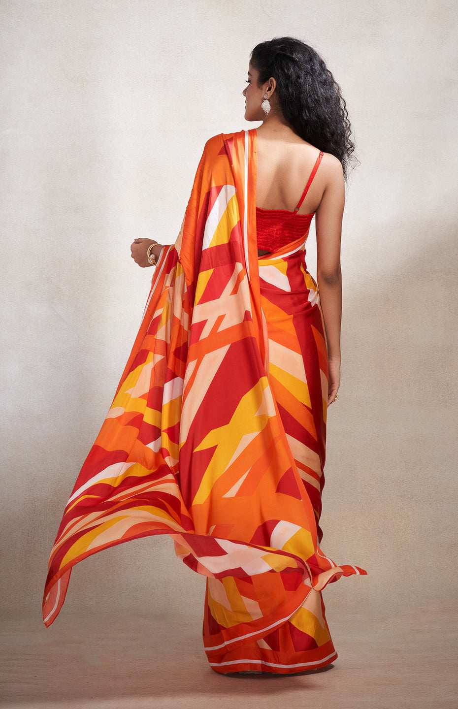 Red & Orange Abstract Saree