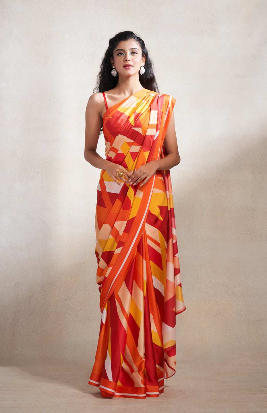 Red & Orange Abstract Saree