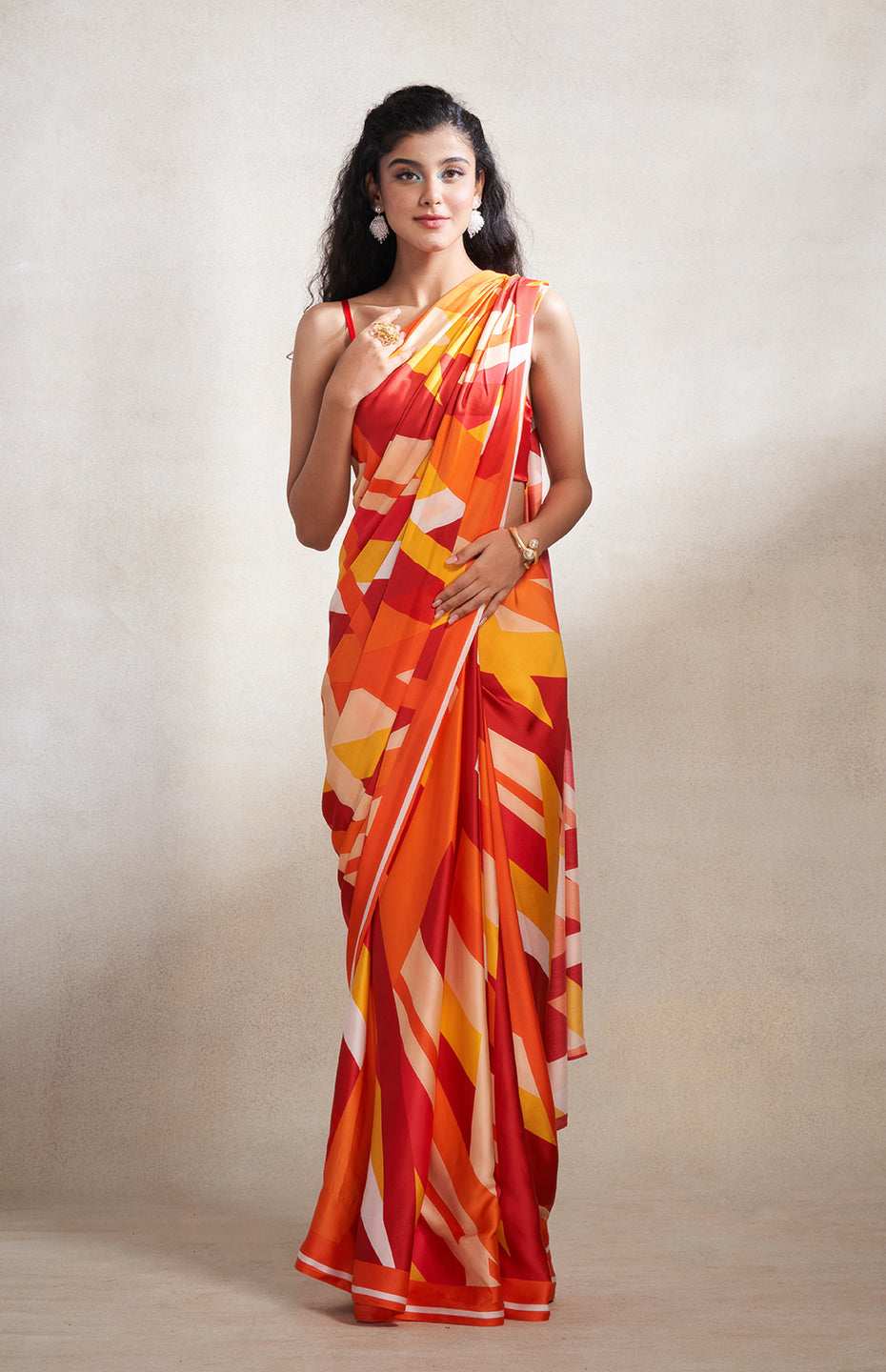 Red & Orange Abstract Saree