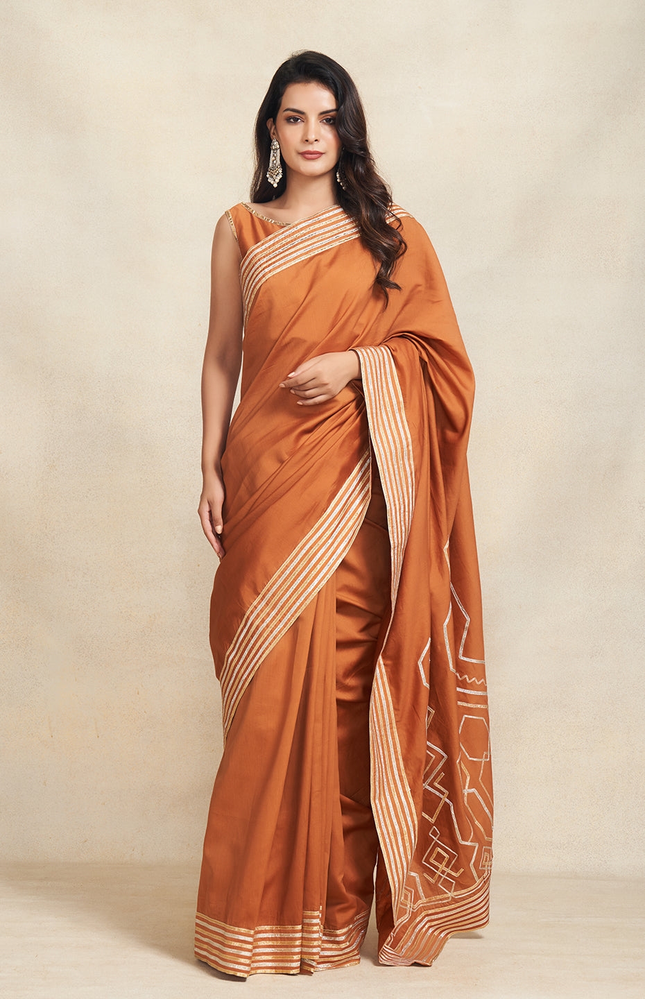 Dark Rust Heavy Gota Saree