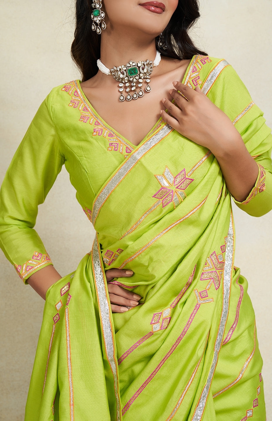 Lime Green Saree