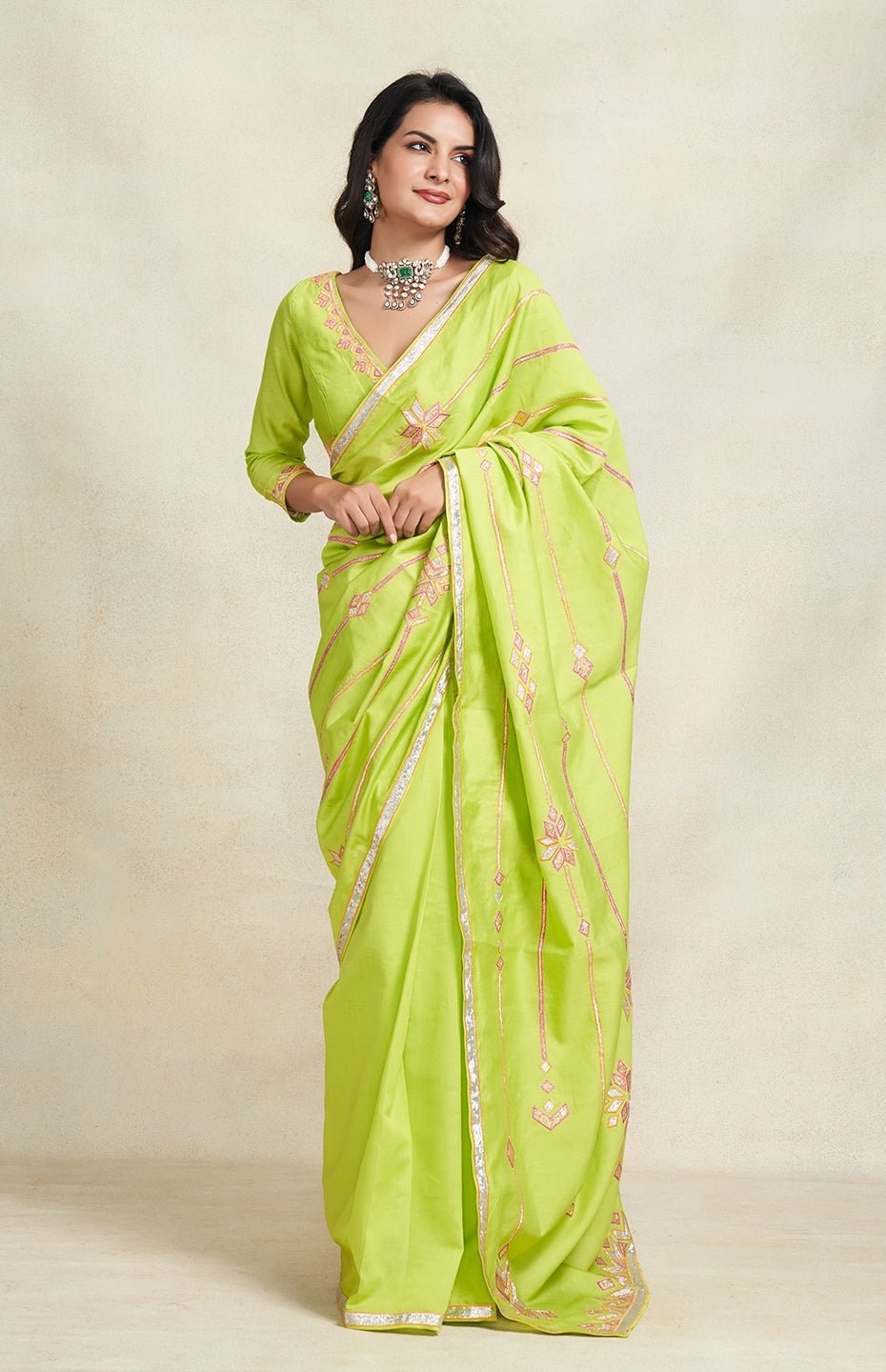 Lime Green Saree