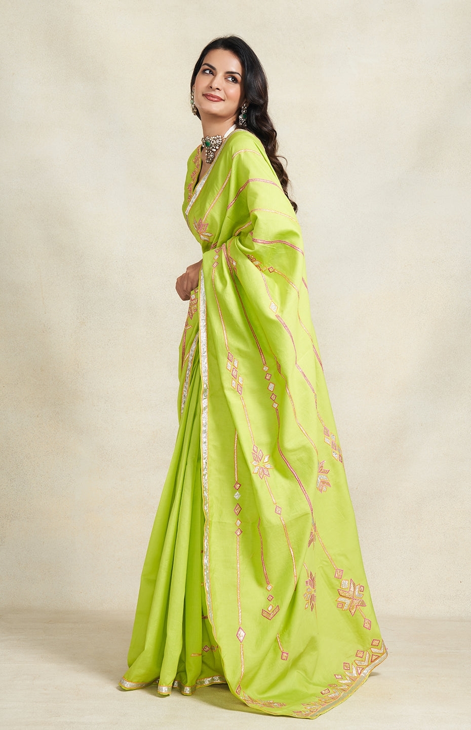 Lime Green Saree