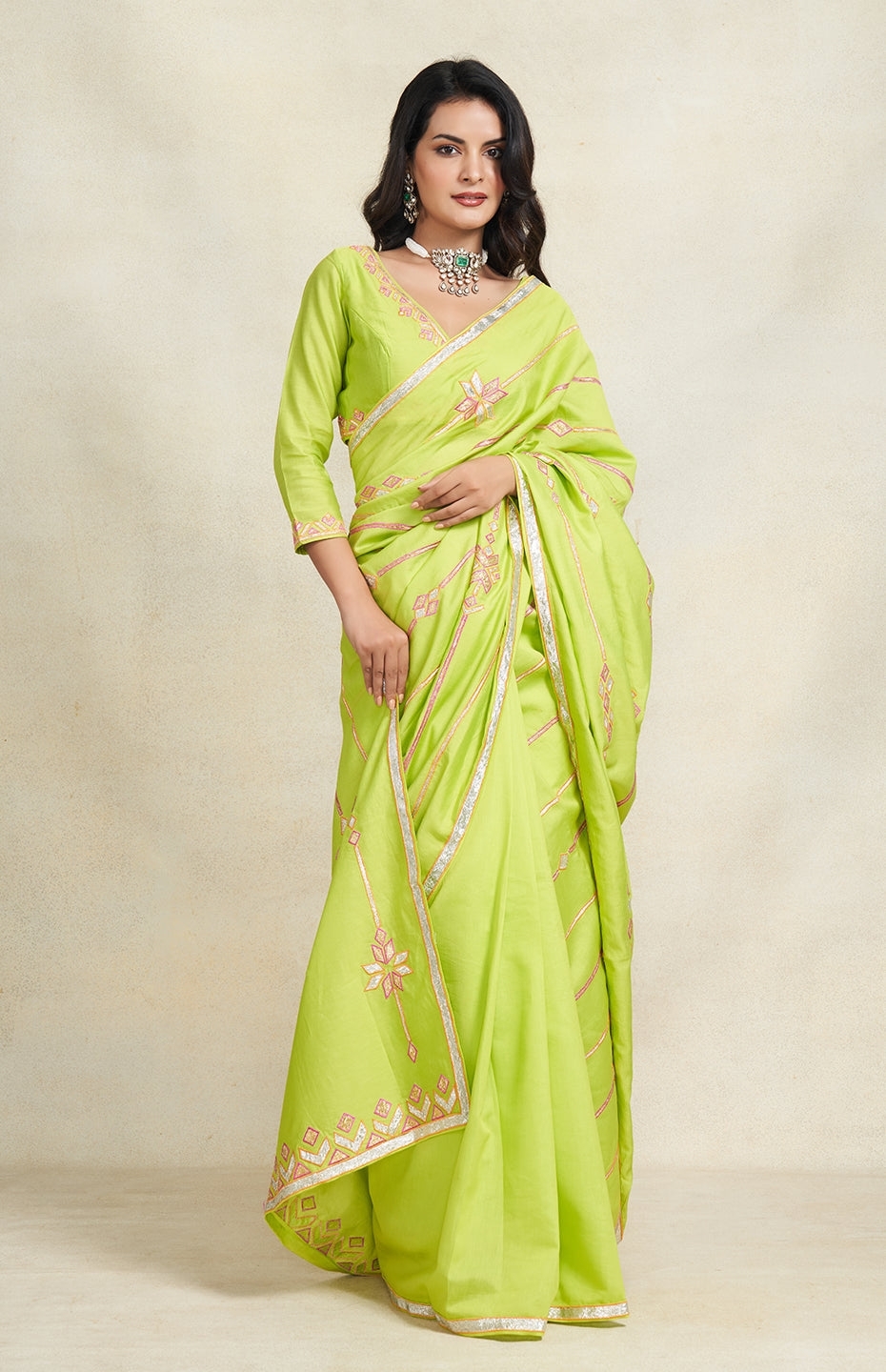 Lime Green Saree