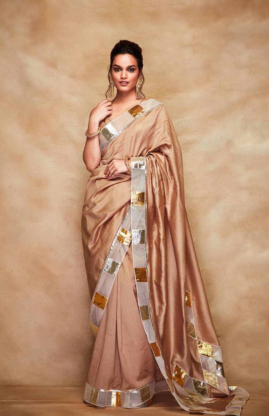 Antique Gold Chanderi Silk Gota Saree