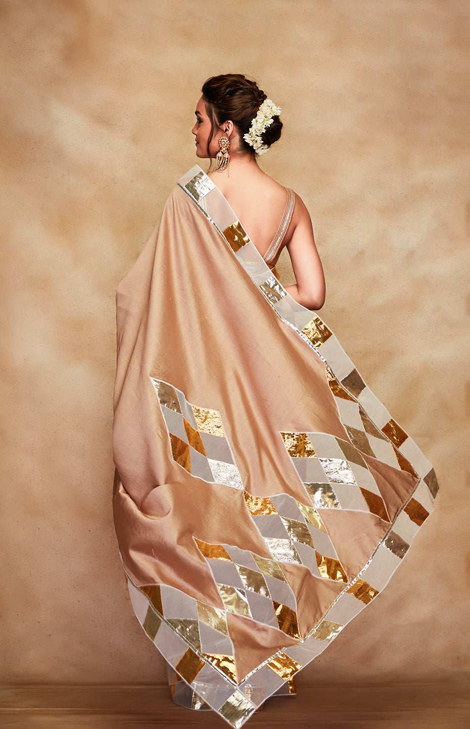 Antique Gold Chanderi Silk Gota Saree