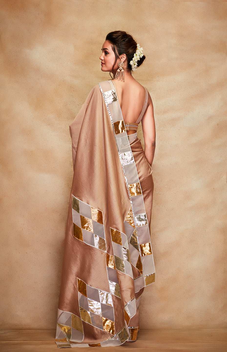 Antique Gold Chanderi Silk Gota Saree