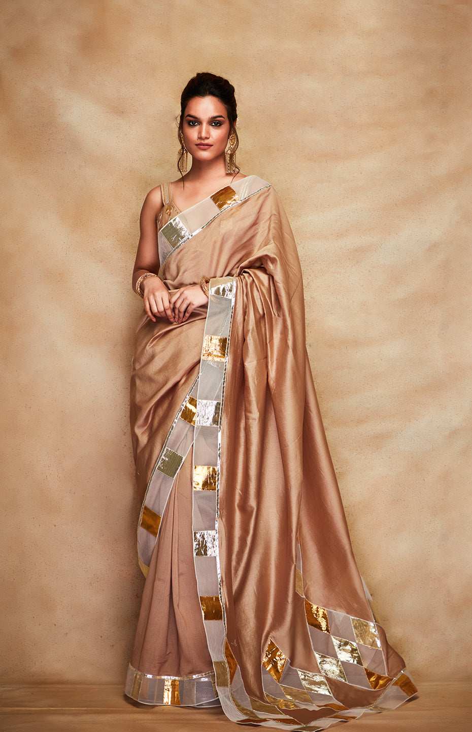 Antique Gold Chanderi Silk Gota Saree
