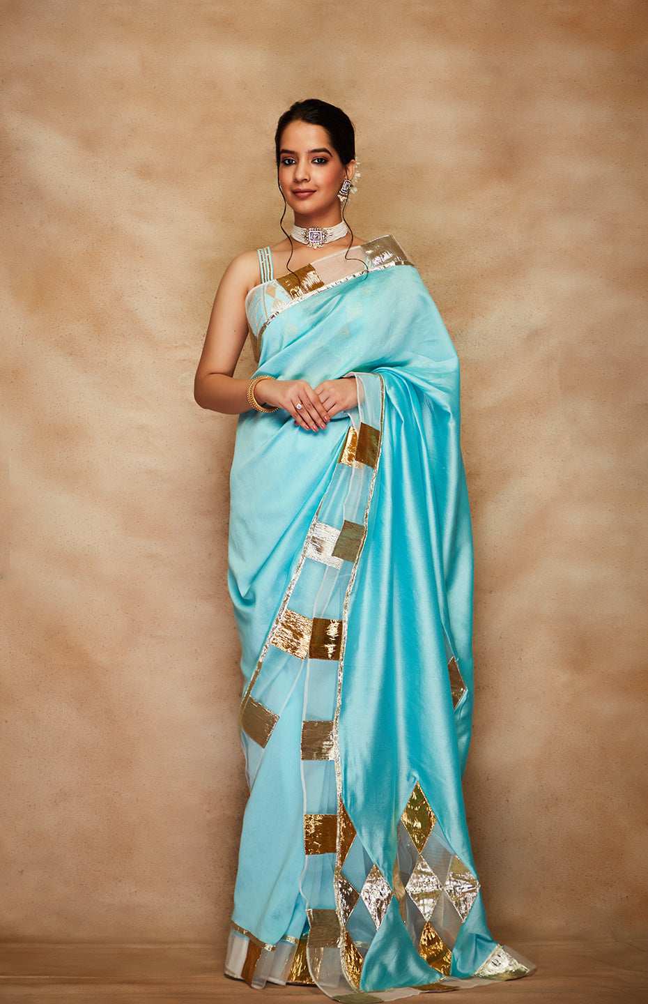 Blue Chanderi Silk Gota Saree