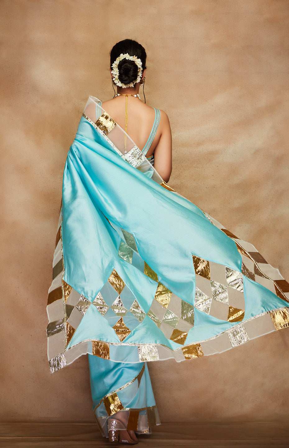 Blue Chanderi Silk Gota Saree