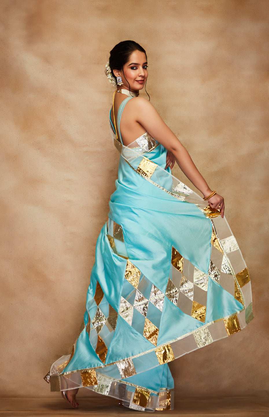 Blue Chanderi Silk Gota Saree